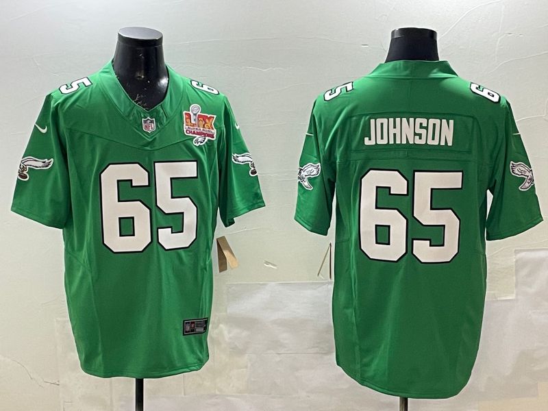 Men Philadelphia Eagles #65 Johnson Green Retro three generations 2025 Nike Limited NFL Jersey style 2